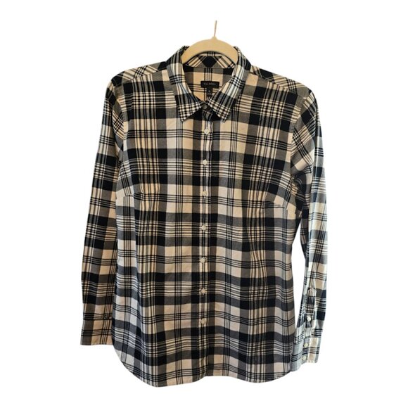 TALBOTS LONG SLEEVE SHIRT BLACK WHITE SILVER THREAD SHIMMER SIZE MEDIUM - Picture 1 of 9